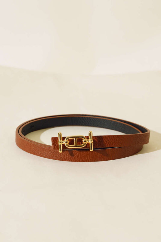 Buckle Detailed Thin Belt Tan