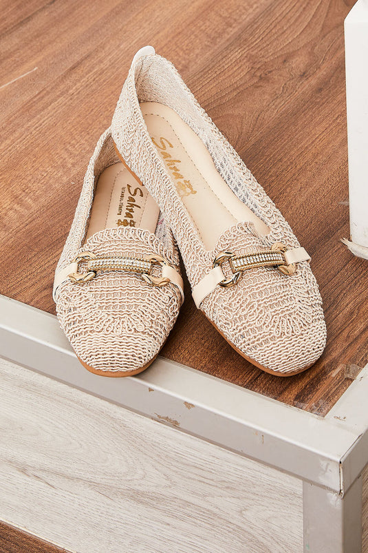 Buckle Detailed Knitted Flat Shoes