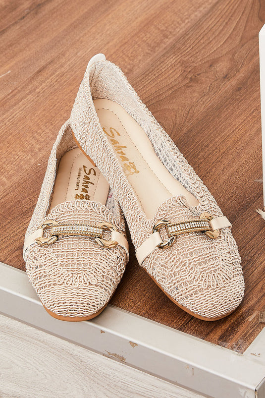Buckle Detailed Knitted Flat Shoes