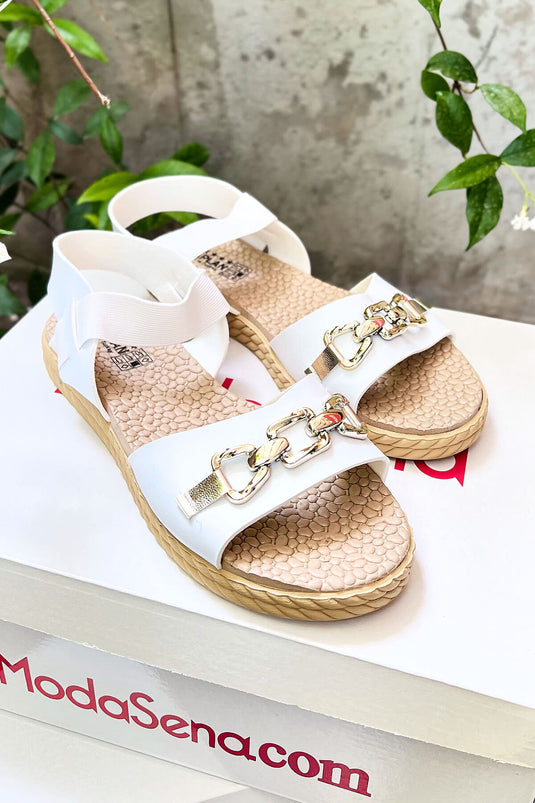 Buckle Detailed Sandals White