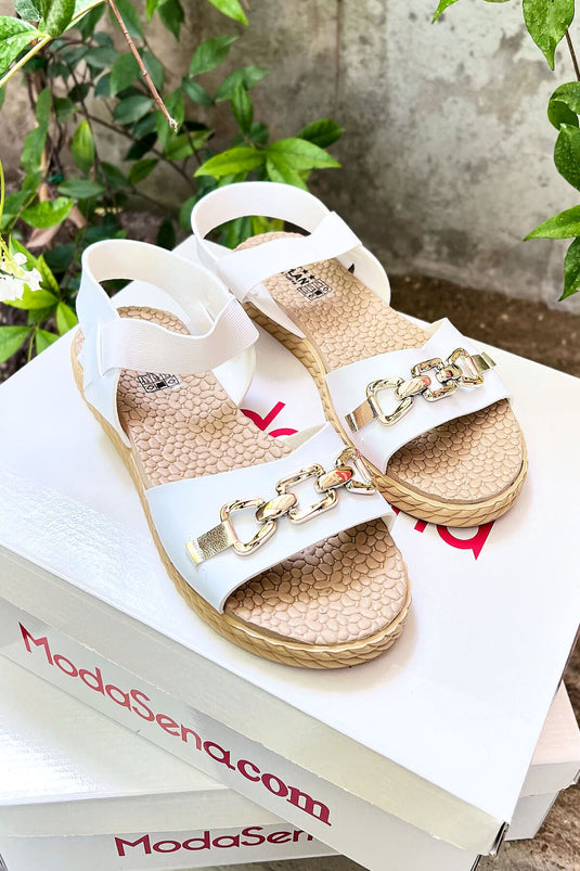Buckle Detailed Sandals White