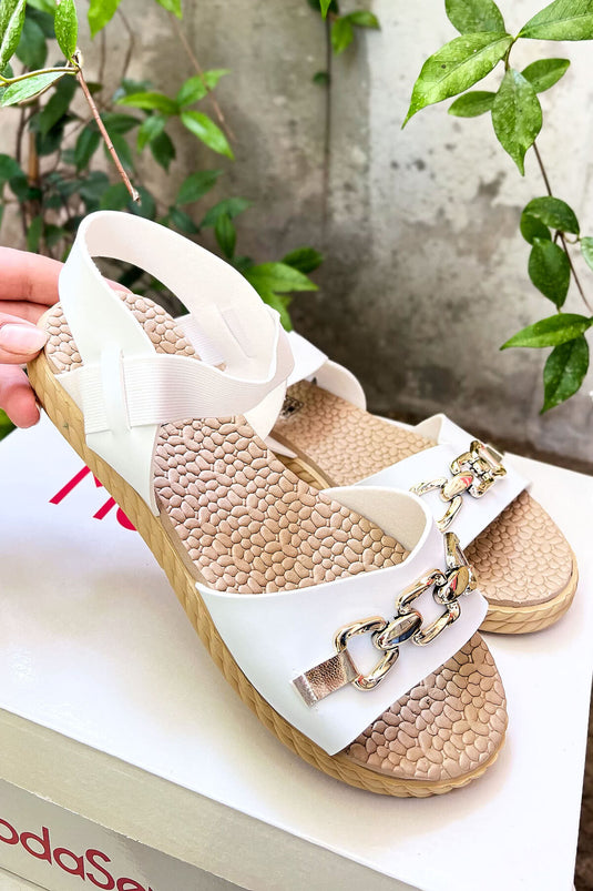 Buckle Detailed Sandals White