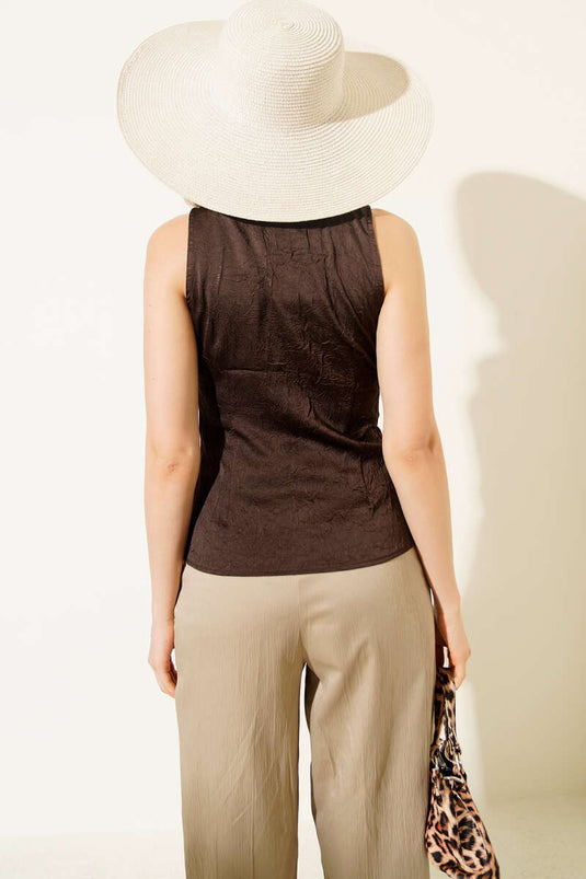 Tokalı Bağlamalı Bluz Kahve