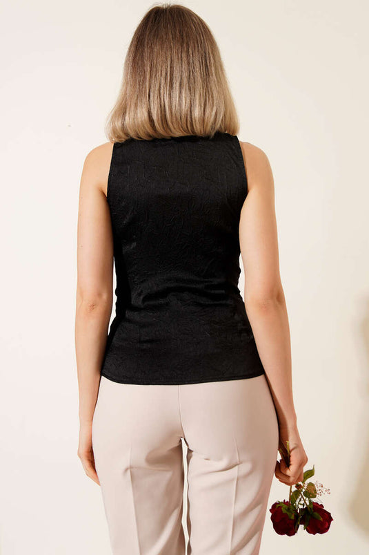 Tokalı Bağlamalı Bluz Siyah