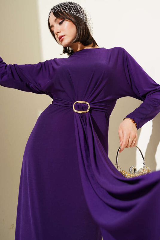 فستان ساندي من قطعتين مع إبزيم، بنفسجي