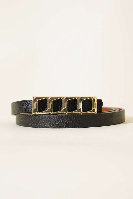 Ceinture Noire Avec Boucle Dorée