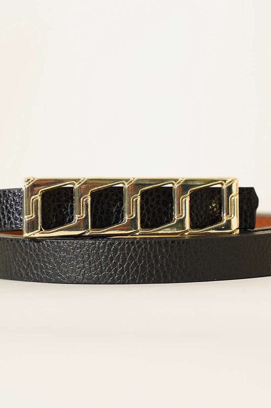 Ceinture Noire Avec Boucle Dorée