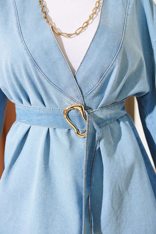 Jeans-Set mit Schnallengürtel, Hellblau