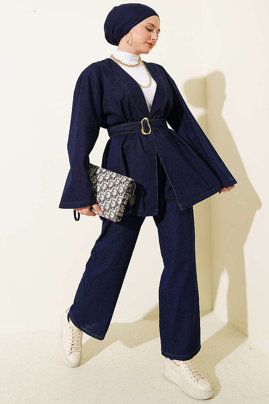 Ensemble En Denim Avec Ceinture Marine
