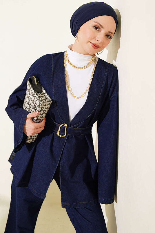 Ensemble En Denim Avec Ceinture Marine