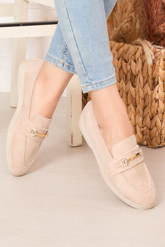Buckled Suede Loafers Beige