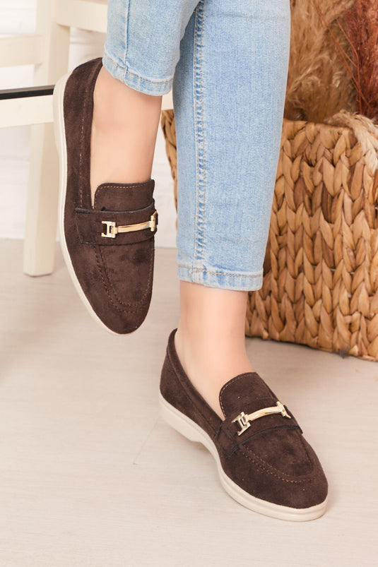 Buckled Suede Loafers Brown