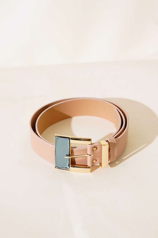 Mirrored Buckle Belt Beige