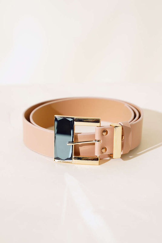 Mirrored Buckle Belt Beige