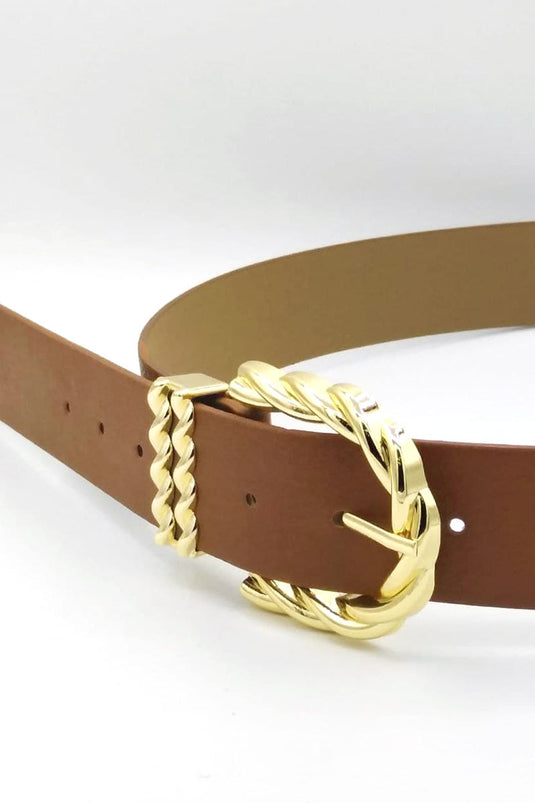 Buckle Knitted Pattern Tan Belt