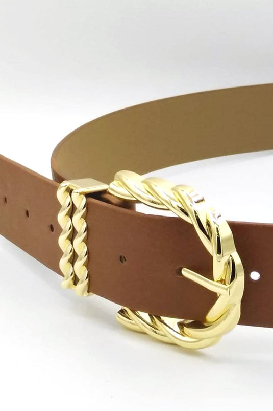 Buckle Knitted Pattern Tan Belt