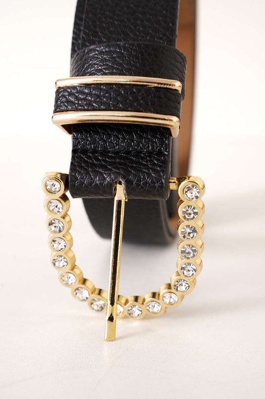 Schwarzer Goldgürtel mit ovaler Diamantschnalle