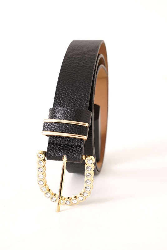 Schwarzer Goldgürtel mit ovaler Diamantschnalle