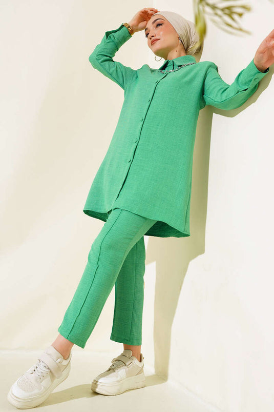 Linen Two Piece Suit with Top Buttons Benetton