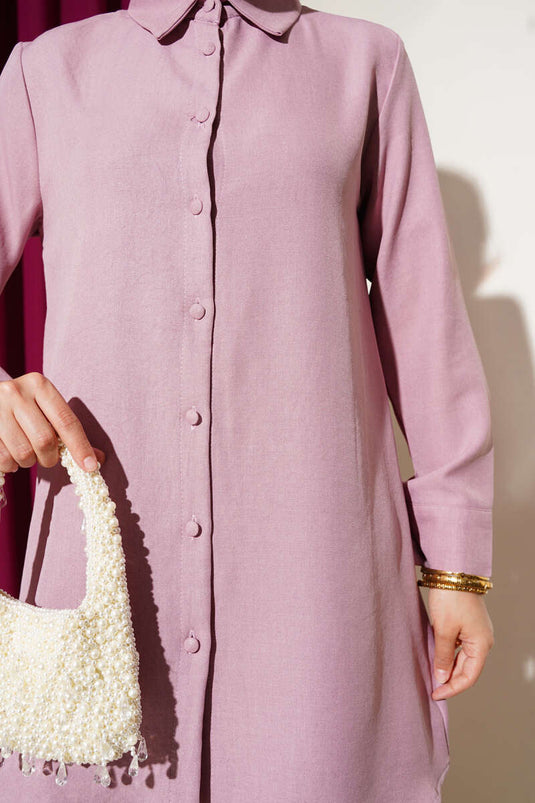 Costume deux pièces en lin avec boutons sur le dessus Poudre