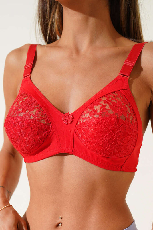 Gathering Lace Bra Red