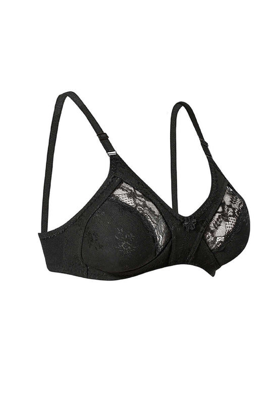 Gathering Lace Bra Black
