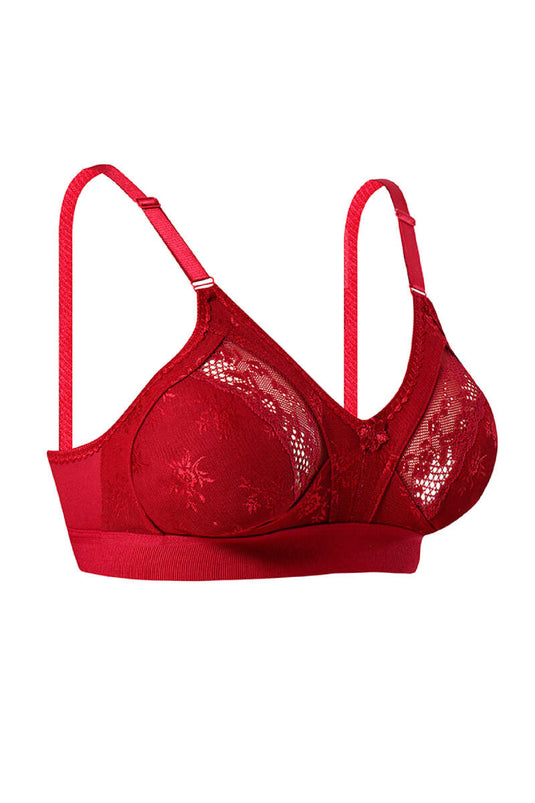 Gathering Wide Straps Lez Ara Lace Bra Burgundy