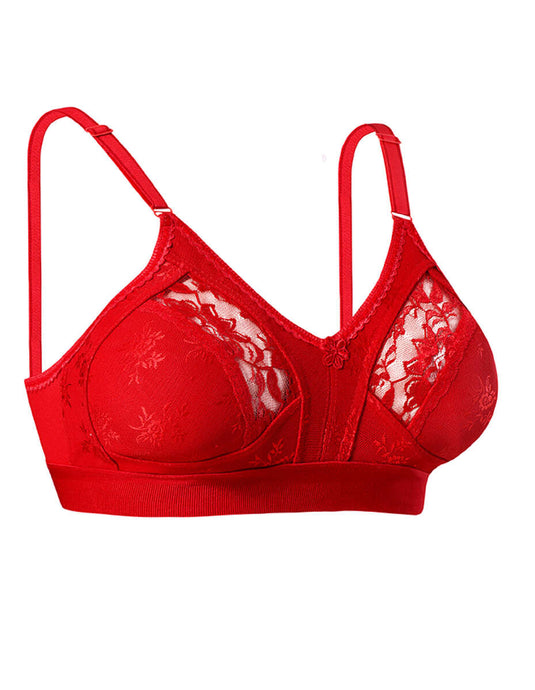 Soutien-gorge en dentelle rouge Lez Ara à larges bretelles froncées