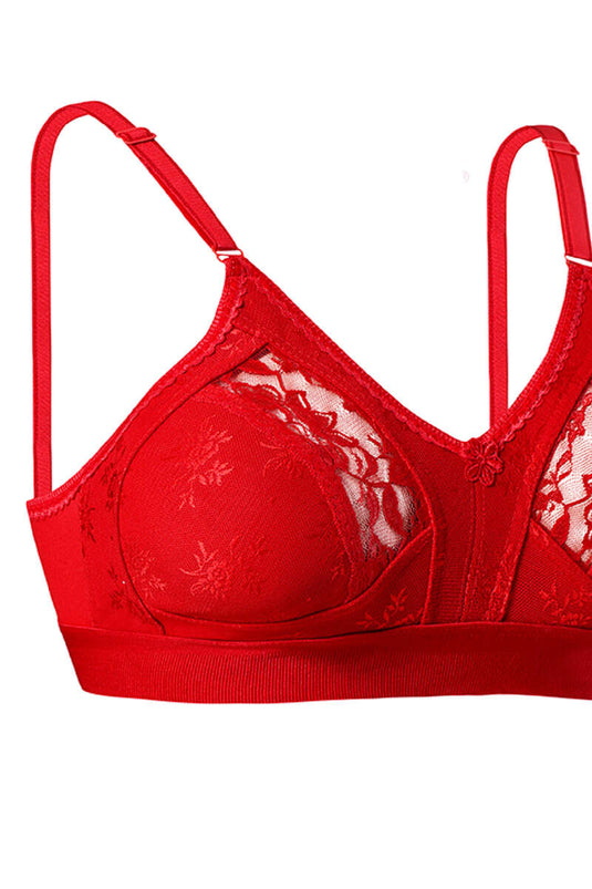 Soutien-gorge en dentelle rouge Lez Ara à larges bretelles froncées