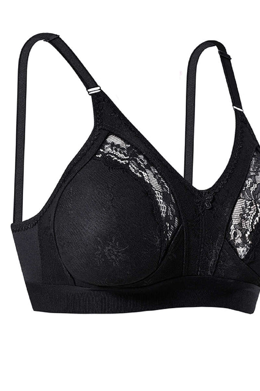 Lez Ara kanten bh met brede bandjes en gathering, zwart