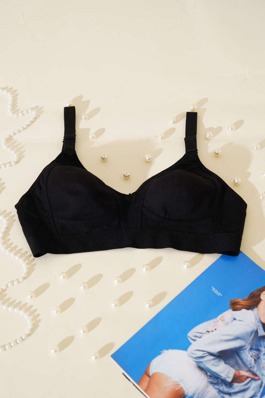 Schwarzer BH aus gekämmter Baumwolle mit breitem Gummizug