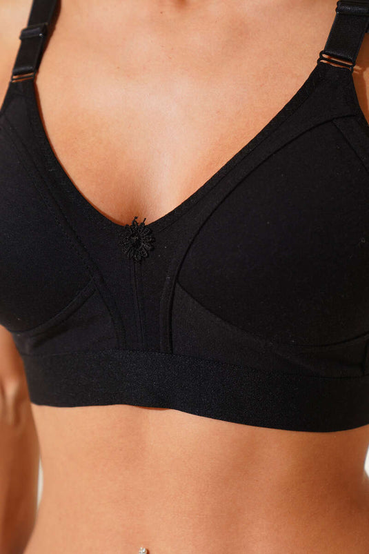 Schwarzer BH aus gekämmter Baumwolle mit breitem Gummizug