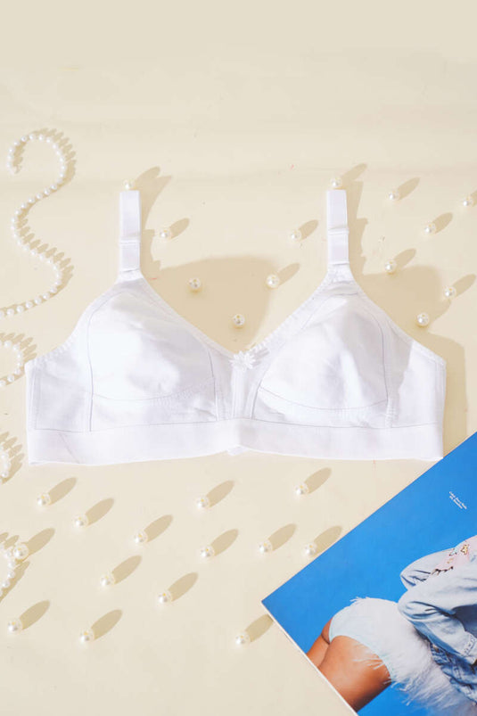 Reggiseno in cotone pettinato elastico largo con arricciature bianco