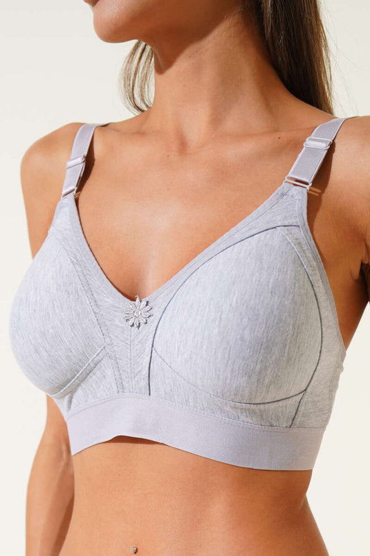 Gathering Wide Elastische Gekamde Katoenen BH Grijs