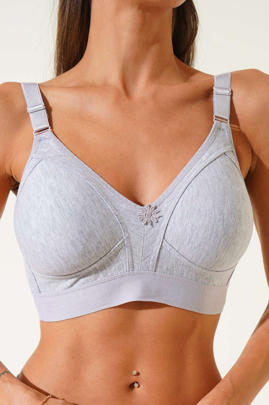 حمالة صدر واسعة من القطن الممشط والمرن باللون الرمادي