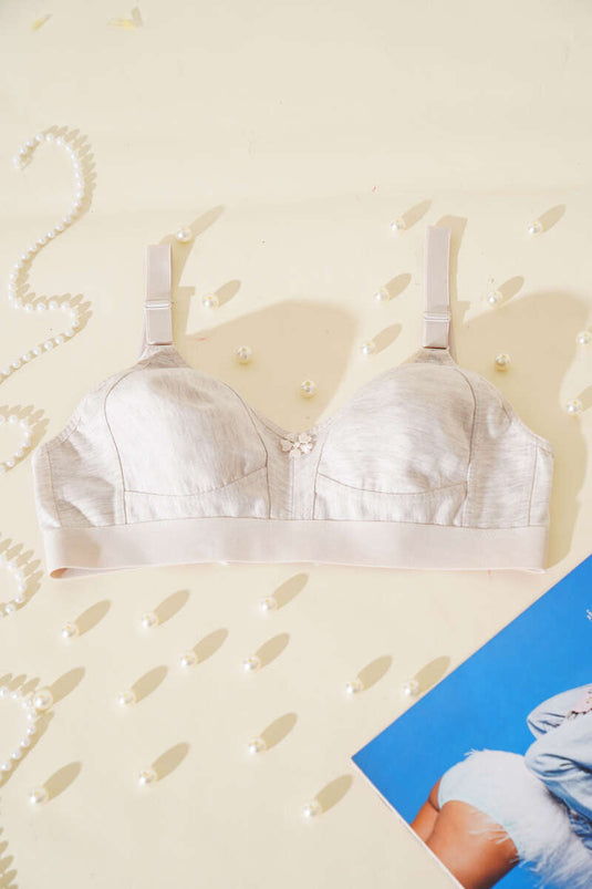 Gathering Wide Elastic Combed Cotton Bra Melange Brown