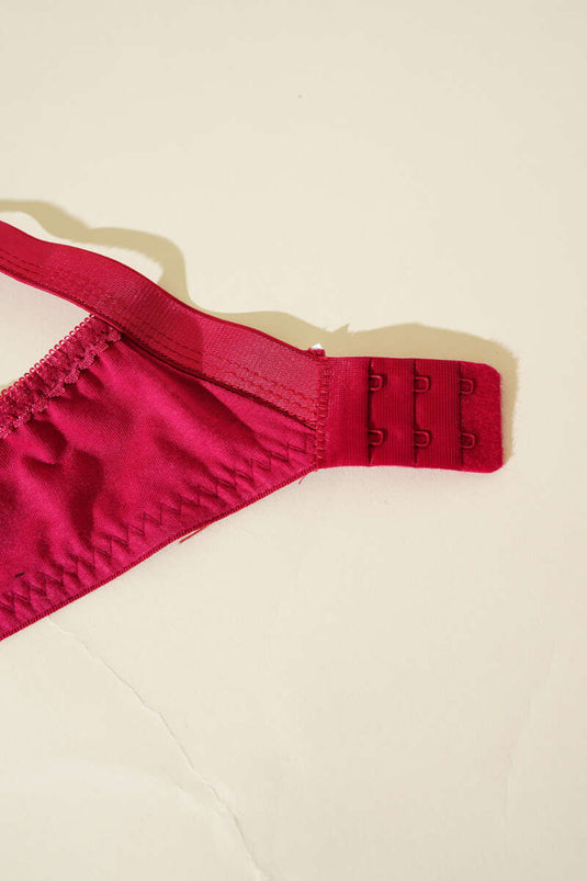 Gathering Combed Cotton Lace Bra Burgundy