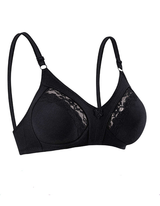 Gathering gekamde katoenen kanten bh zwart