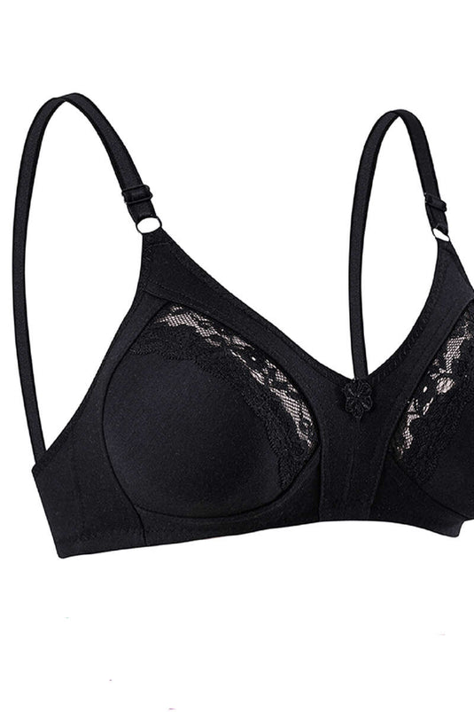 Gathering gekamde katoenen kanten bh zwart