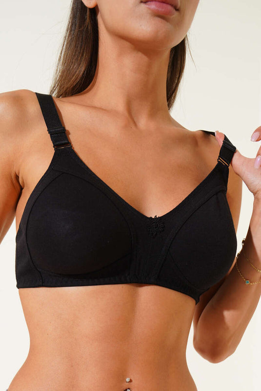 Soutien-gorge en coton peigné froncé noir