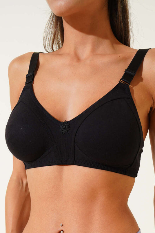 Soutien-gorge en coton peigné froncé noir