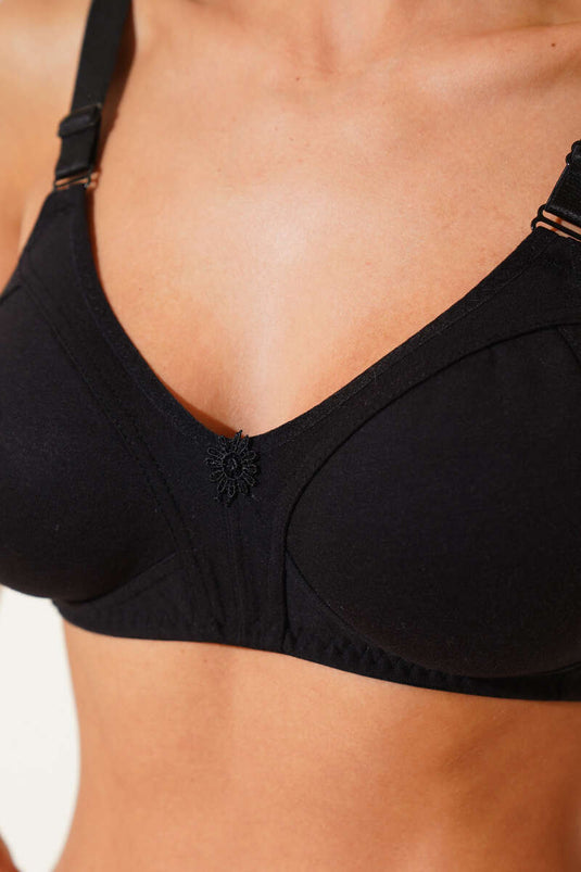 Soutien-gorge en coton peigné froncé noir