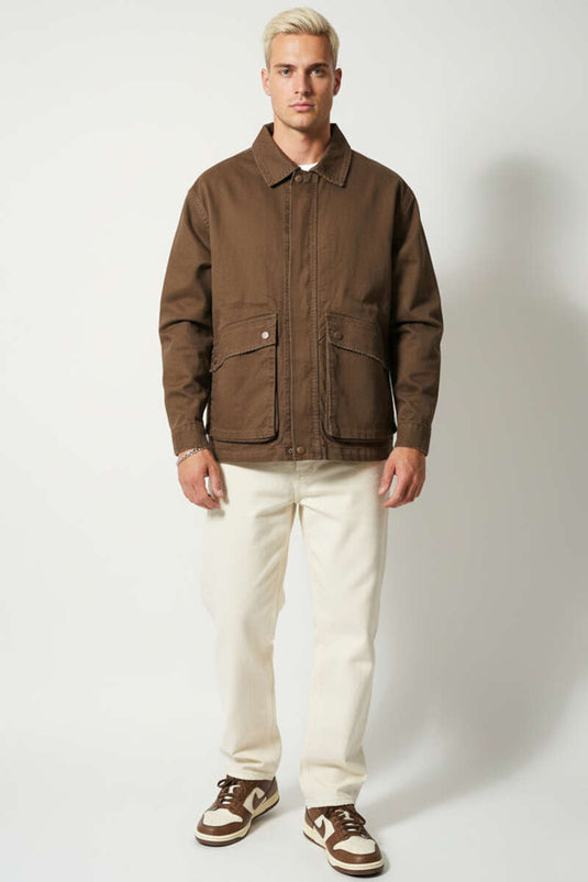 Veste en gabardine pour homme avec poches plaquées, marron