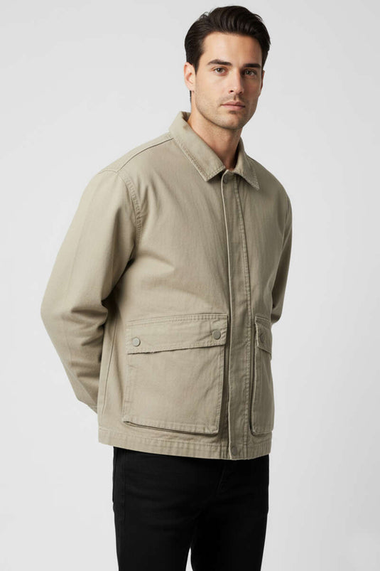 Veste homme en gabardine à poches arrière, couleur gris cendré