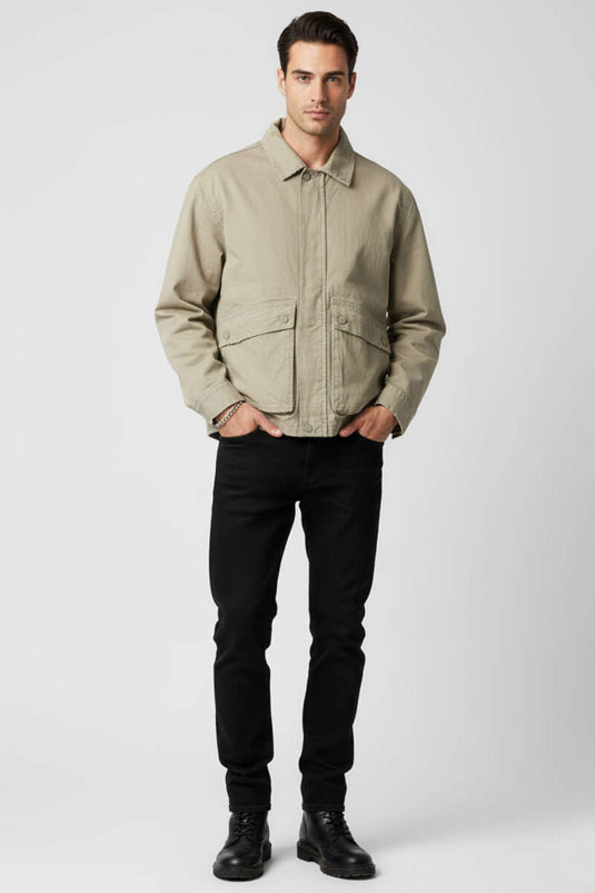 Veste homme en gabardine à poches arrière, couleur gris cendré