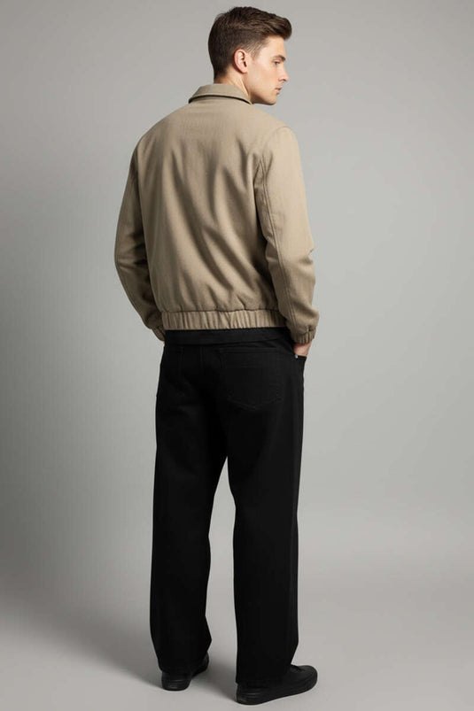 جاكيت رجالي من قماش الجبردين مع جيوب خارجية، بيج