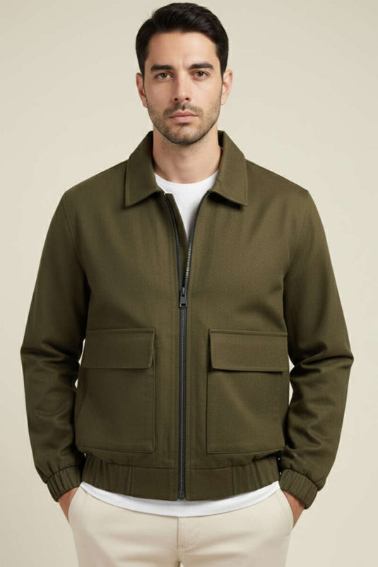 Men's Gabardine Jacket with Patch Pockets, Khaki