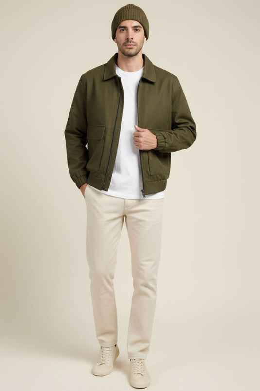Men's Gabardine Jacket with Patch Pockets, Khaki
