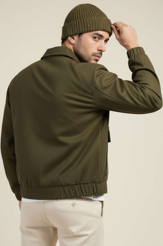 Men's Gabardine Jacket with Patch Pockets, Khaki