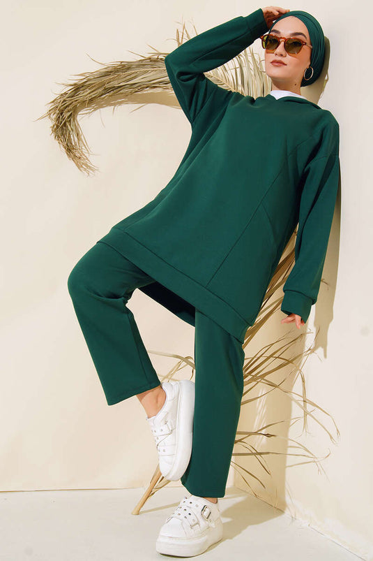 Torba Cepli Kapüşonlu İkili Takım Zümrüt Yeşili